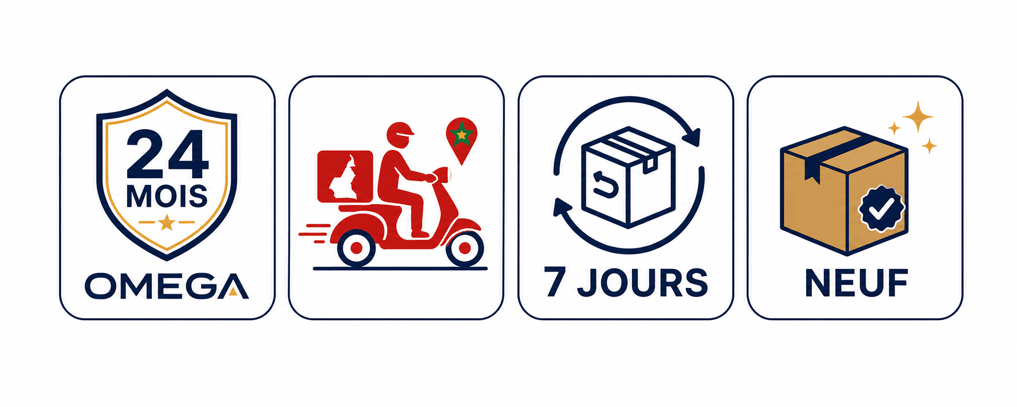 Garantie OMEGA 24 mois, livraison partout au Cameroun, retour sous 7 jours et produit neuf